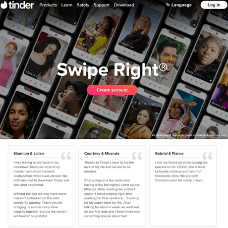 Tinder website preview