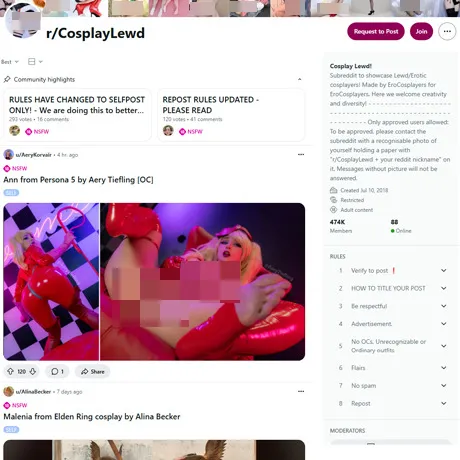 Reddit CosplayLewd website preview