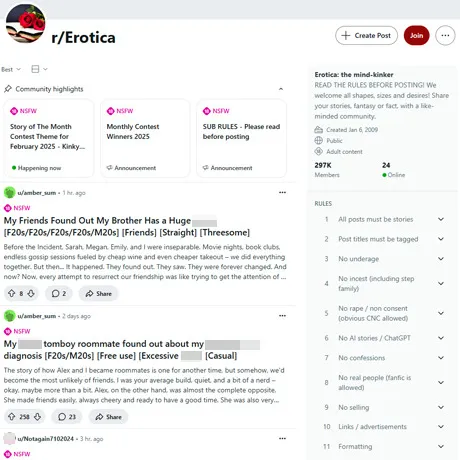 Reddit Erotica website preview