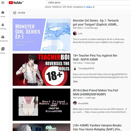 YouTube NSFW ASMR website preview