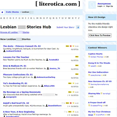Literotica Lesbian Stories website preview