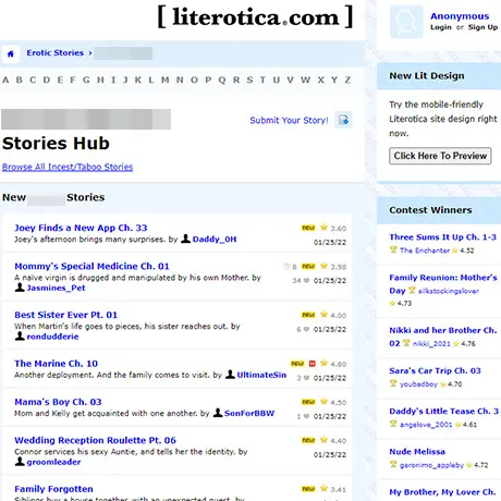 Literotica Taboo Stories website preview